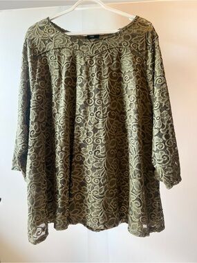 Leebe Olive Green Lace Tunic Top